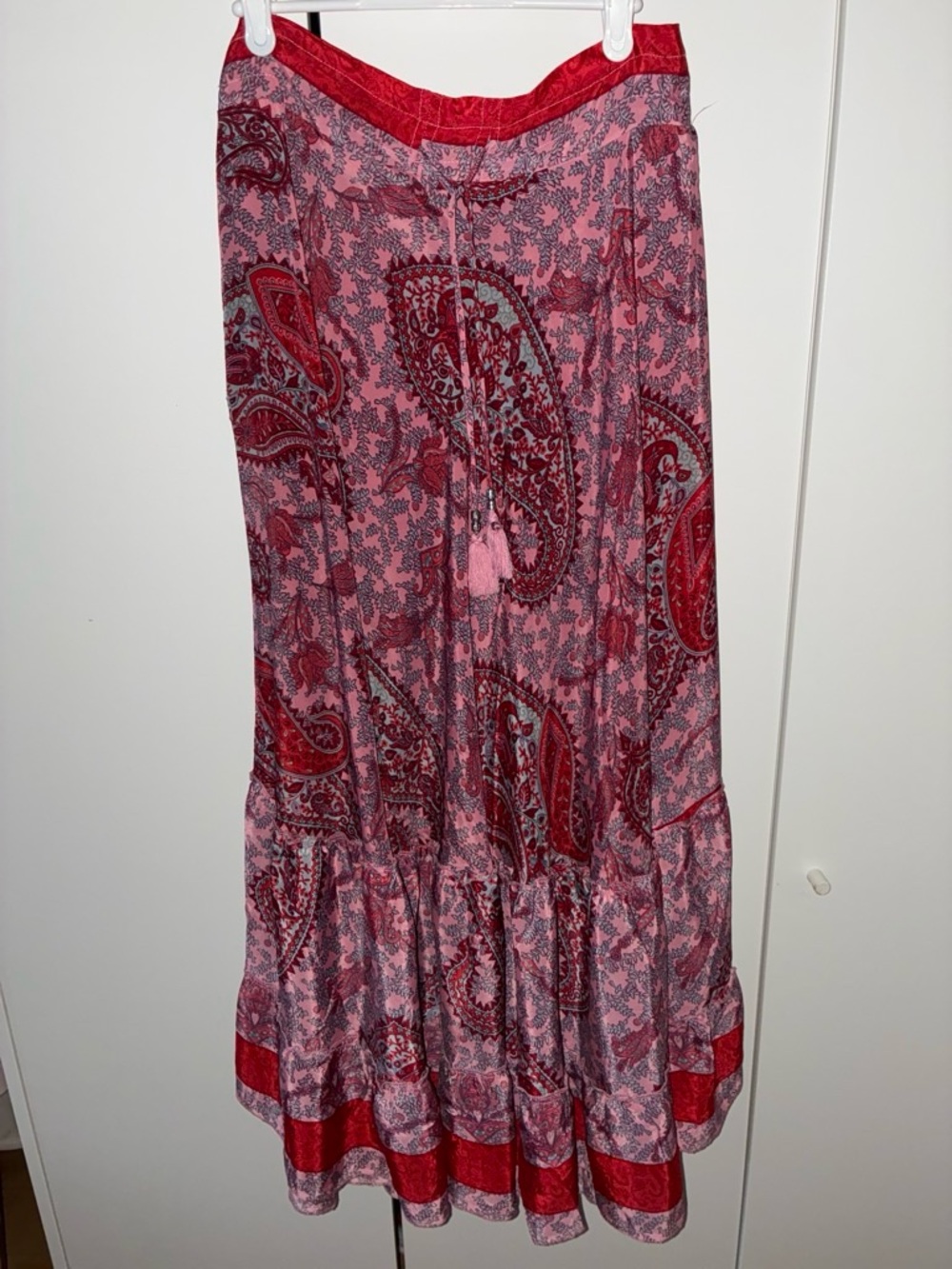 Women's Red Paisley Tiered Maxi Skirt